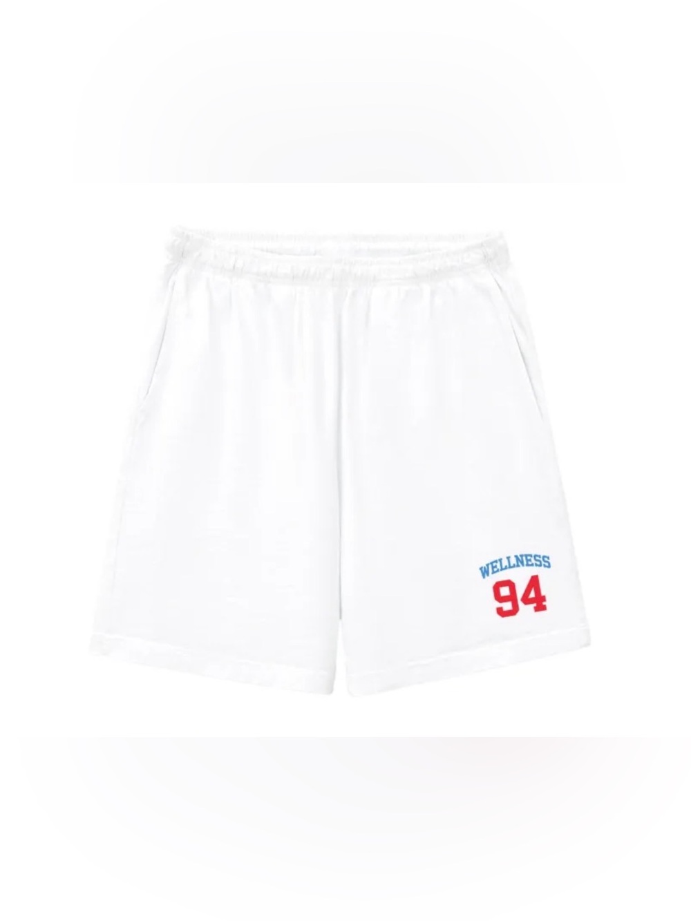 Sporty & Rich White Wellness 94' Athletic Shorts with Red & Blue Logo Unisex - Picture 3 of 7